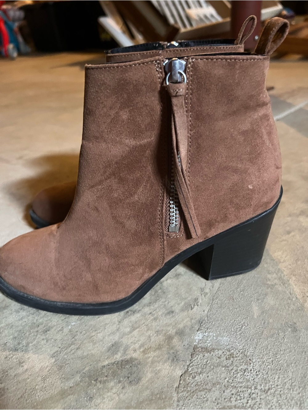 H&M Brown Suede Ankle Booties with Side Zip